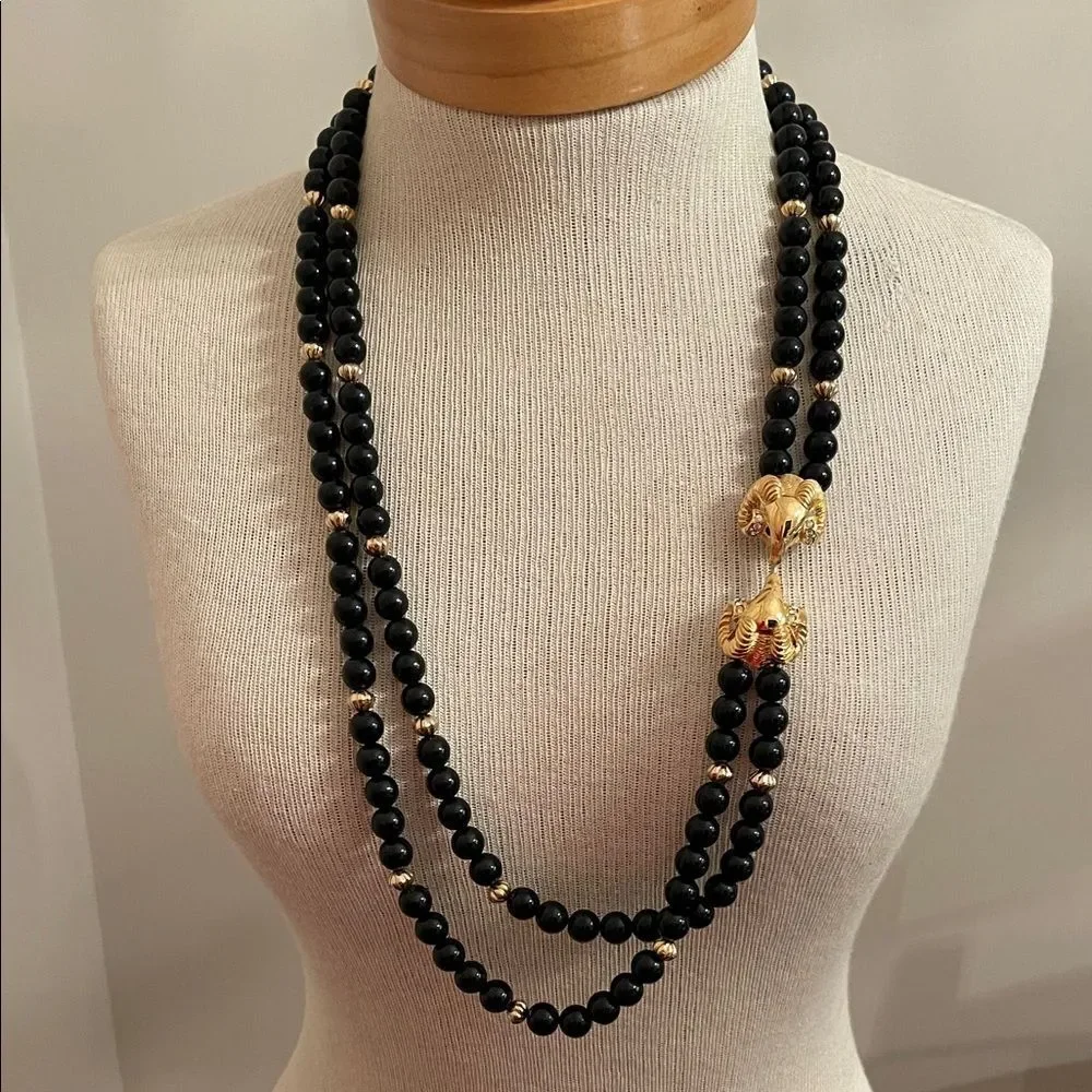 Vintage 1980’s Avon Kennth Jay Lane Rams Head Beaded Necklace